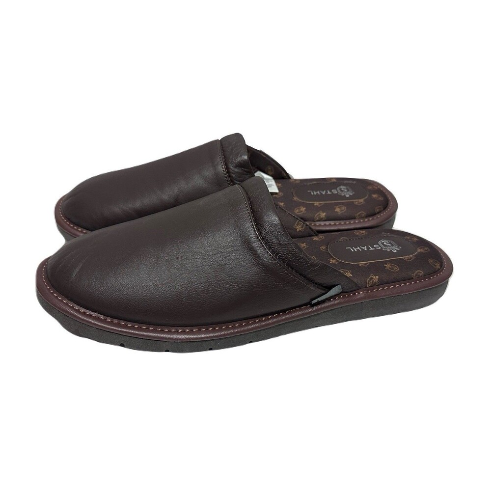 NEW Stahl Mens Size 12 Soft Sheep Leather Mocha Classic Slippers House Shoes - Picture 4 of 7